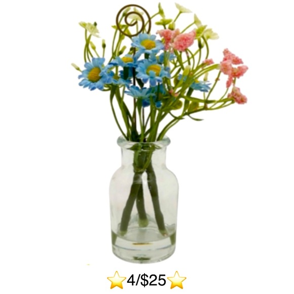 Photo Clip / Card Display Flower Arrangement Glass Vase~ Pink, Blue, Yellow, 6” - Picture 1 of 16